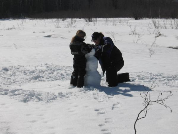 building on snowman off trail