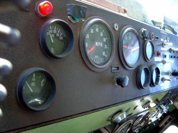 dashboard of 1950s SnowGo plow
